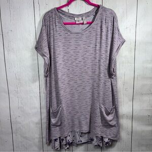 LOGO by Lori Goldstein Two Layer Tunic Top Ribbed Boxy Stretch Open Back Pockets